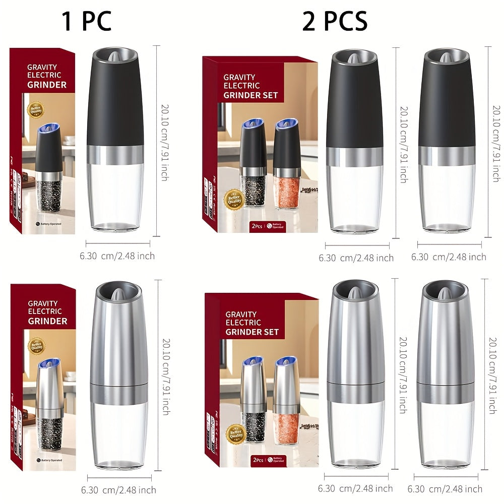Gravity Electric Salt & Pepper Grinder Set – Automatic One-Hand Battery Mill with LED Light & Adjustable Coarseness