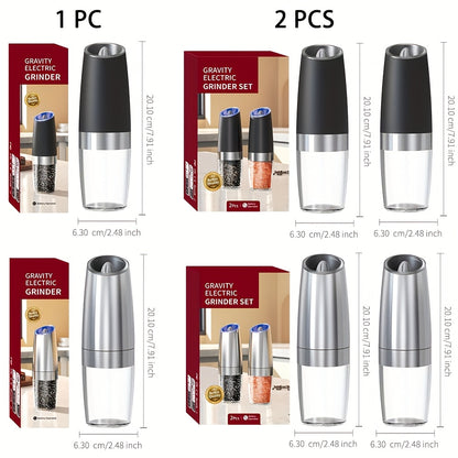 Gravity Electric Salt & Pepper Grinder Set – Automatic One-Hand Battery Mill with LED Light & Adjustable Coarseness