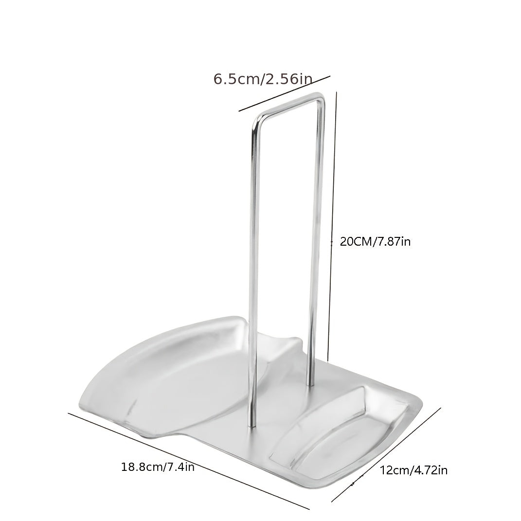 Stainless Steel Pot Lid Rack – Wall-Mounted Organizer with Drain Tray & Spoon Rest (No-Drill)