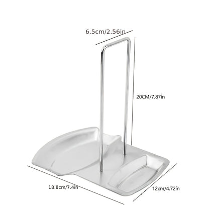 Stainless Steel Pot Lid Rack – Wall-Mounted Organizer with Drain Tray & Spoon Rest (No-Drill)