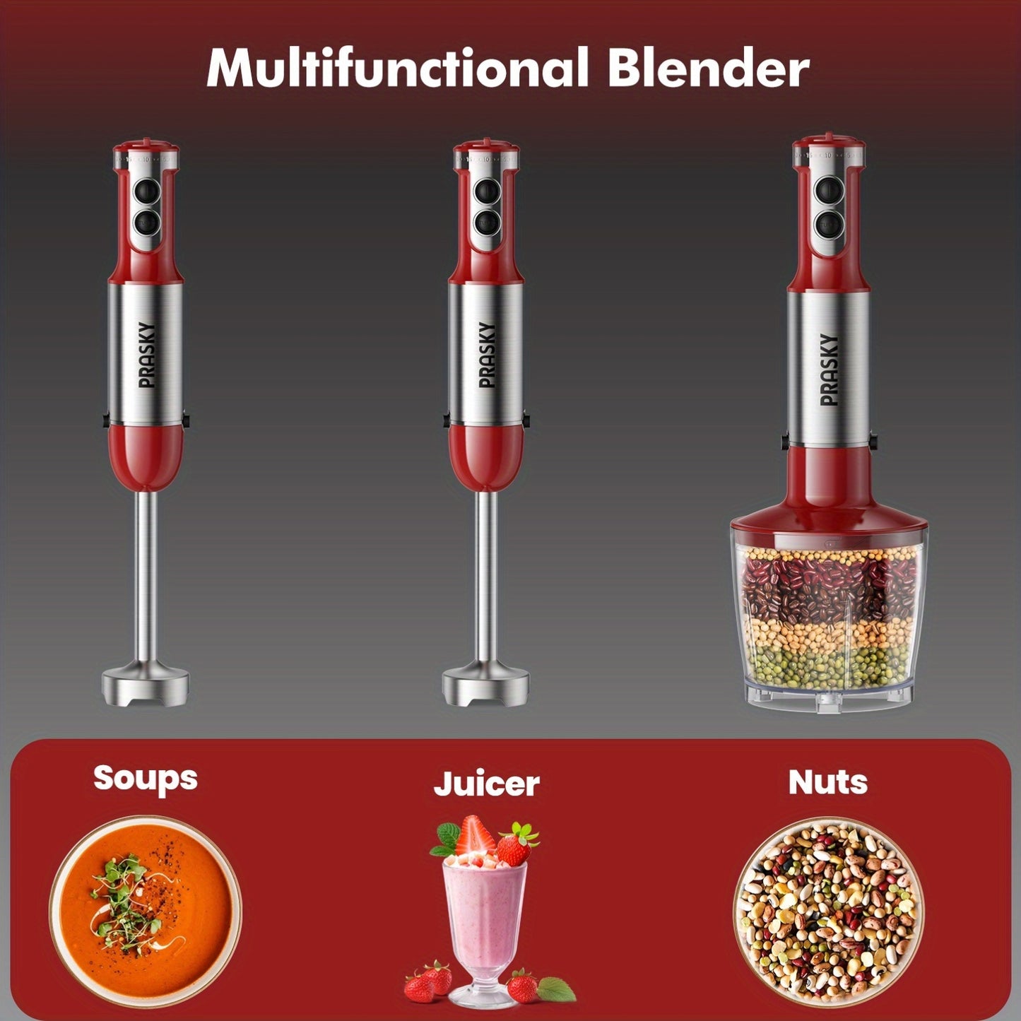 5-in-1 Immersion Hand Blender – Powerful Motor, Multi Attachments (Whisk & Chopper) 120V US Plug