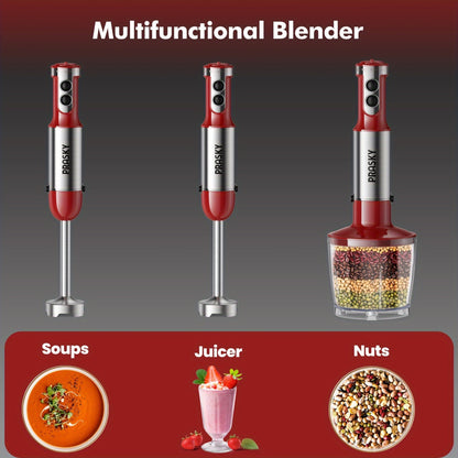5-in-1 Immersion Hand Blender – Powerful Motor, Multi Attachments (Whisk & Chopper) 120V US Plug