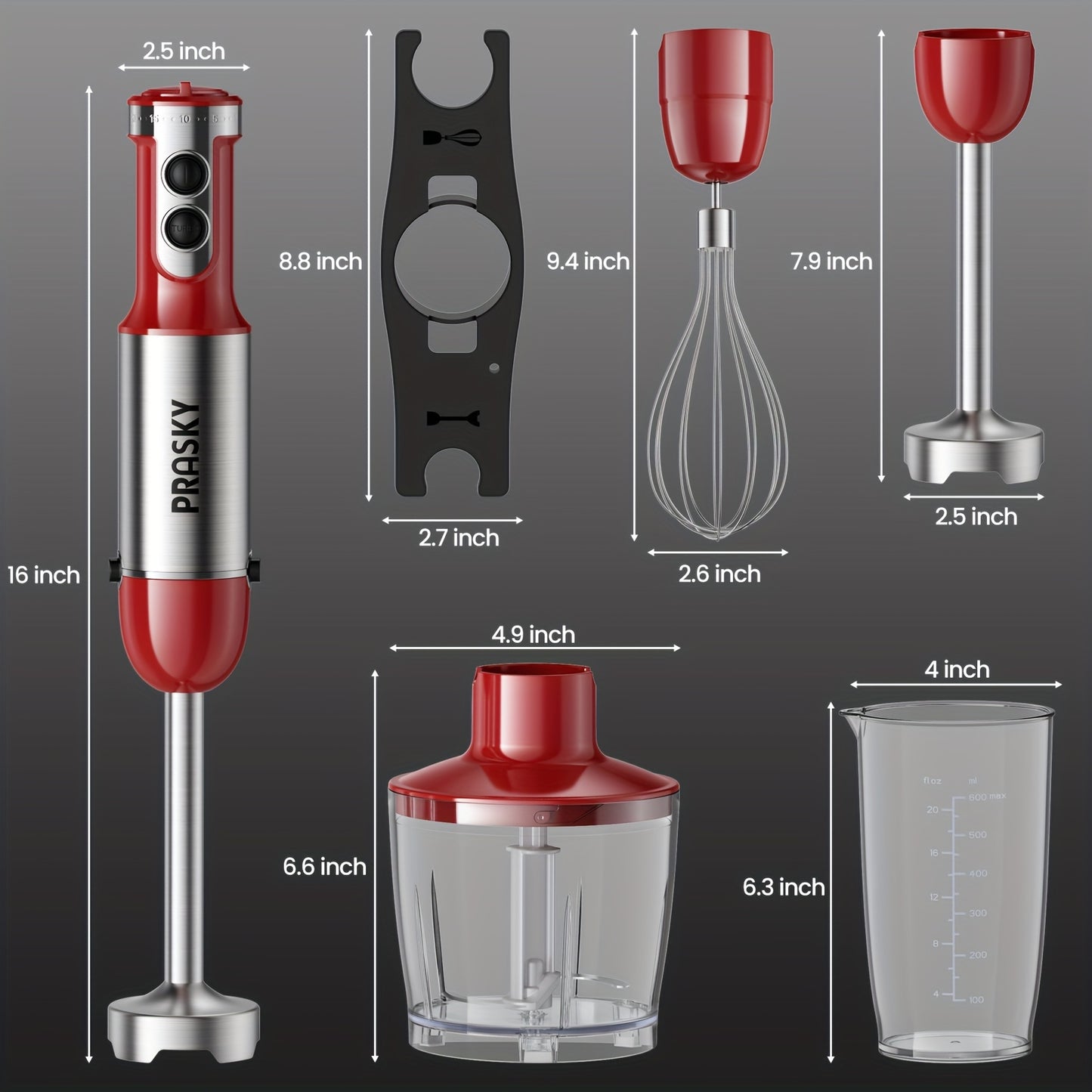5-in-1 Immersion Hand Blender – Powerful Motor, Multi Attachments (Whisk & Chopper) 120V US Plug