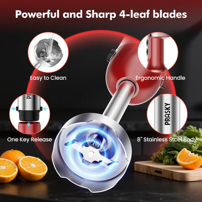 5-in-1 Immersion Hand Blender – Powerful Motor, Multi Attachments (Whisk & Chopper) 120V US Plug