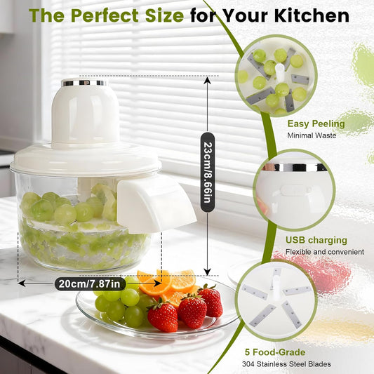 Electric Fruit & Garlic Peeler – Fast, Easy Kitchen Tool (White) + Free Brush