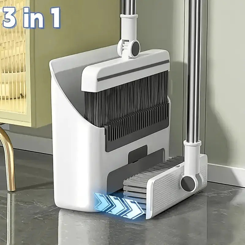 3-in-1 Cleaning Set – Broom, Dustpan & Brush Combo for Home, Office & Dorm (Anti-Hair Stick)