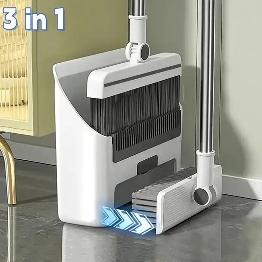 3-in-1 Cleaning Set – Broom, Dustpan & Brush Combo for Home, Office & Dorm (Anti-Hair Stick)