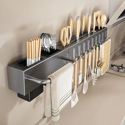 Wall-Mounted Kitchen Organizer – Heavy-Duty Knife & Utensil Rack, No-Drill Space-Saving Design