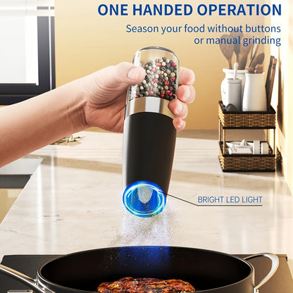 Gravity Electric Salt & Pepper Grinder Set – Automatic One-Hand Battery Mill with LED Light & Adjustable Coarseness