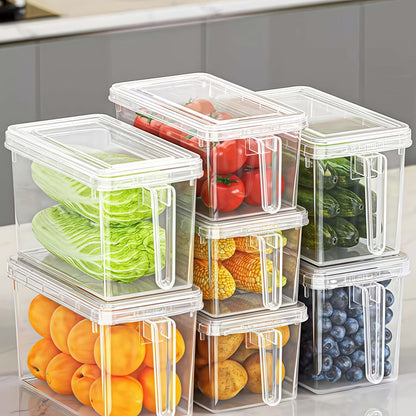 6-Pack Fridge Storage Containers – Plastic Organizer Bins with Handles & Lids for Food, Fruits & Veggies