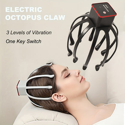 USB Rechargeable Octopus Scalp Massager – 3-Speed Portable Vibration Head Massager (Unisex Gift)