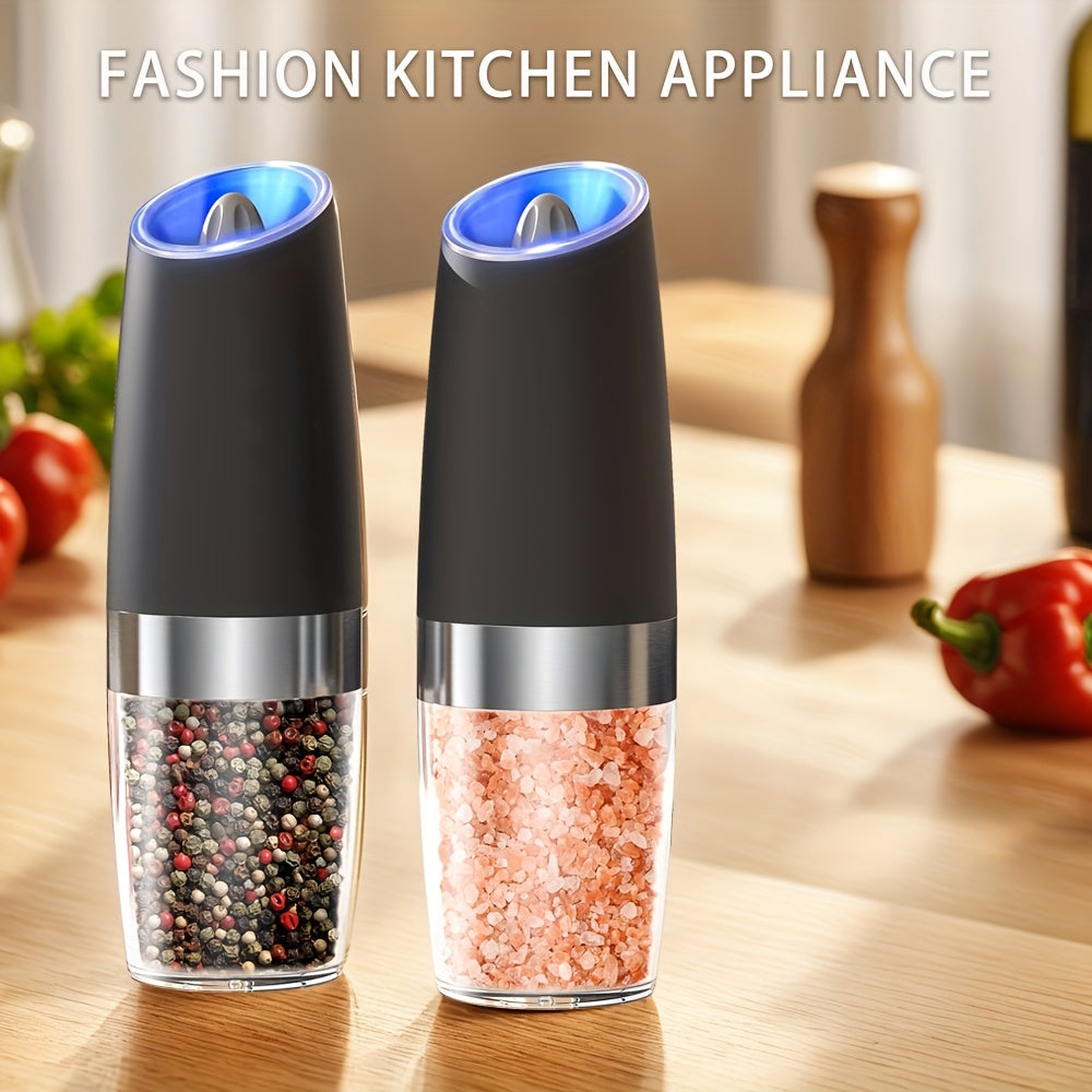 Gravity Electric Salt & Pepper Grinder Set – Automatic One-Hand Battery Mill with LED Light & Adjustable Coarseness