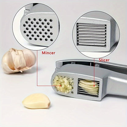 2-in-1 Garlic Press & Slicer – Multifunction Garlic Crusher & Mincer (Aluminum Alloy)