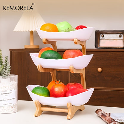 2/3-Tier Kitchen Fruit Basket – Large-Capacity Countertop Storage Bowl Set (White & Green)