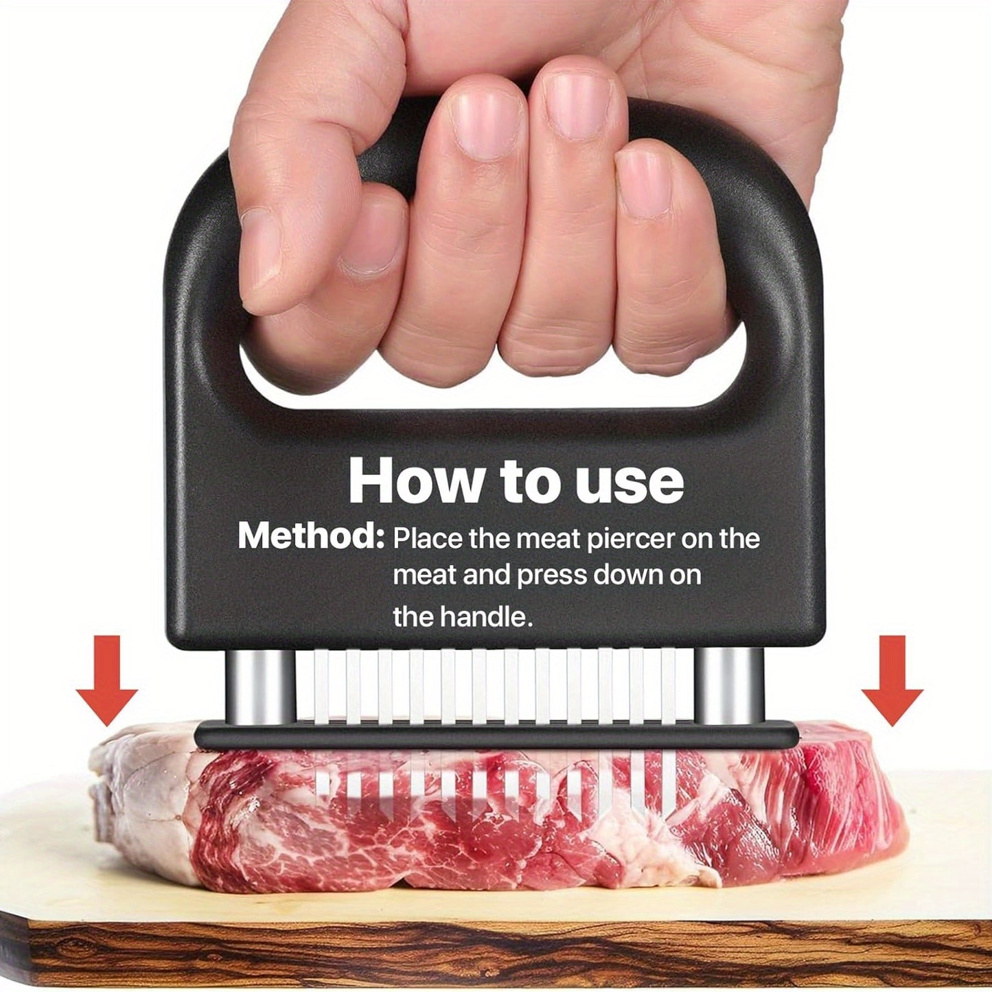 48-Blade Meat Tenderizer – Stainless Steel Needle Tool with Safety Lock Handle (Black)