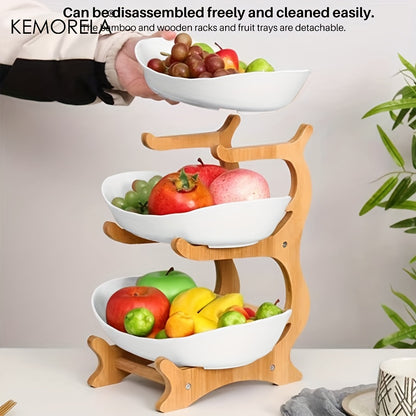 2/3-Tier Kitchen Fruit Basket – Large-Capacity Countertop Storage Bowl Set (White & Green)