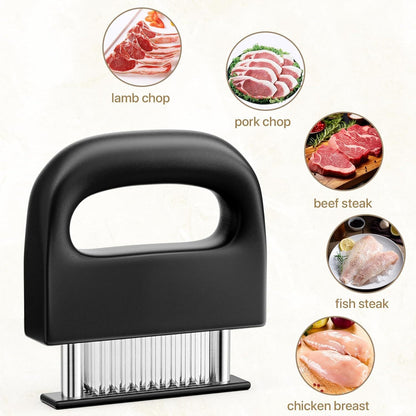 48-Blade Meat Tenderizer – Stainless Steel Needle Tool with Safety Lock Handle (Black)