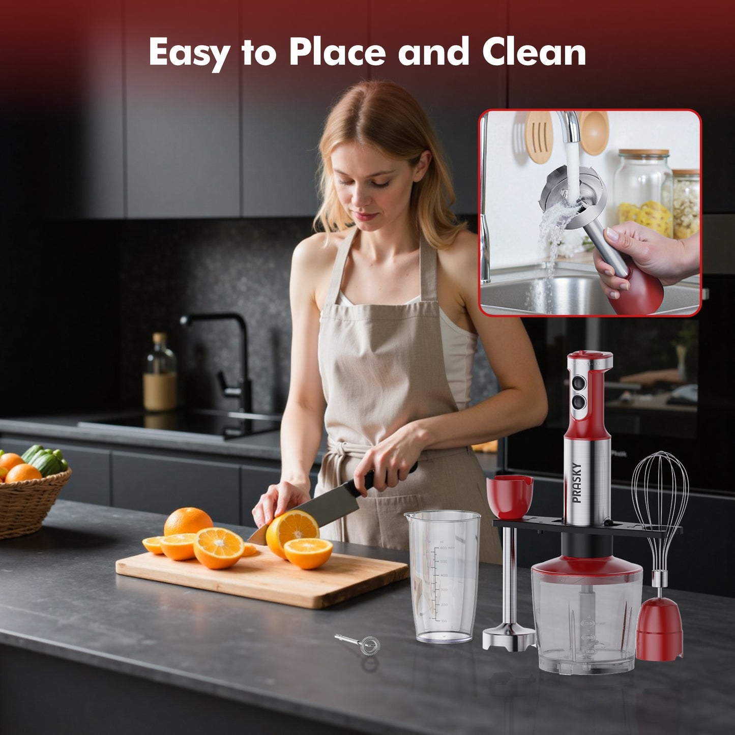 5-in-1 Immersion Hand Blender – Powerful Motor, Multi Attachments (Whisk & Chopper) 120V US Plug