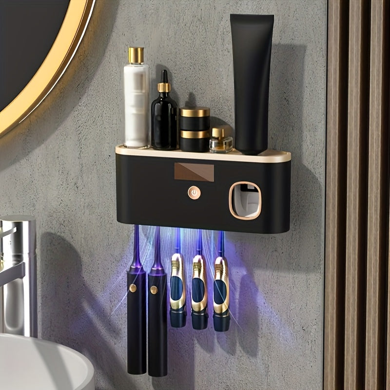 Smart Toothbrush Organizer – Wall-Mounted with Automatic Toothpaste Dispenser, 5-Slot USB Rechargeable