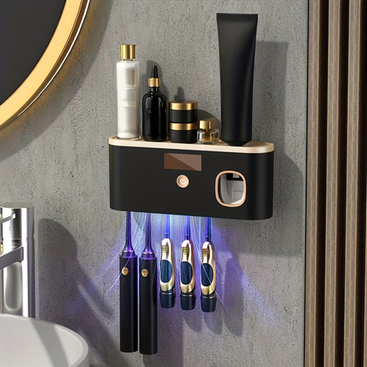Smart Toothbrush Organizer – Wall-Mounted with Automatic Toothpaste Dispenser, 5-Slot USB Rechargeable