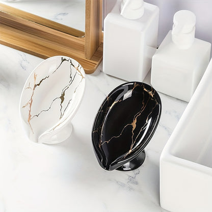 Ceramic Leaf Soap Dish – Self-Draining Marble Design Bathroom Soap Holder (Christmas Gift)
