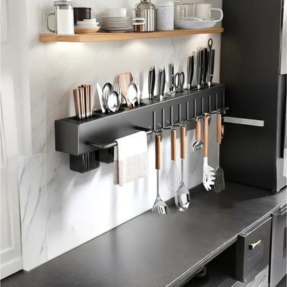 Wall-Mounted Kitchen Organizer – Heavy-Duty Knife & Utensil Rack, No-Drill Space-Saving Design