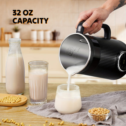 8-in-1 Nut Milk Maker – 32oz Plant-Based Milk Machine with Delay Start & Keep Warm (Black)