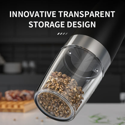 Gravity Electric Salt & Pepper Grinder Set – Automatic One-Hand Battery Mill with LED Light & Adjustable Coarseness