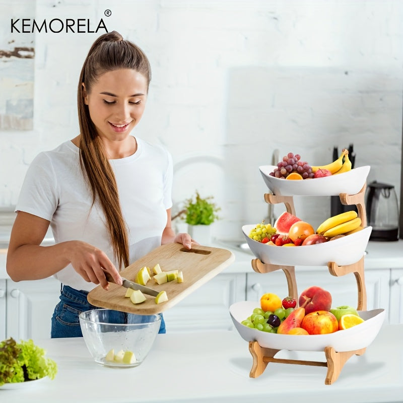 2/3-Tier Kitchen Fruit Basket – Large-Capacity Countertop Storage Bowl Set (White & Green)