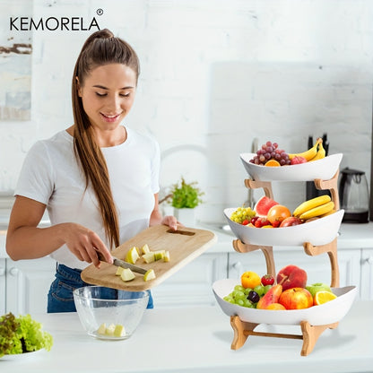 2/3-Tier Kitchen Fruit Basket – Large-Capacity Countertop Storage Bowl Set (White & Green)