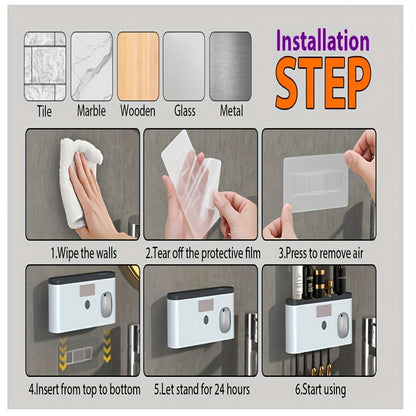 Smart Toothbrush Organizer – Wall-Mounted with Automatic Toothpaste Dispenser, 5-Slot USB Rechargeable