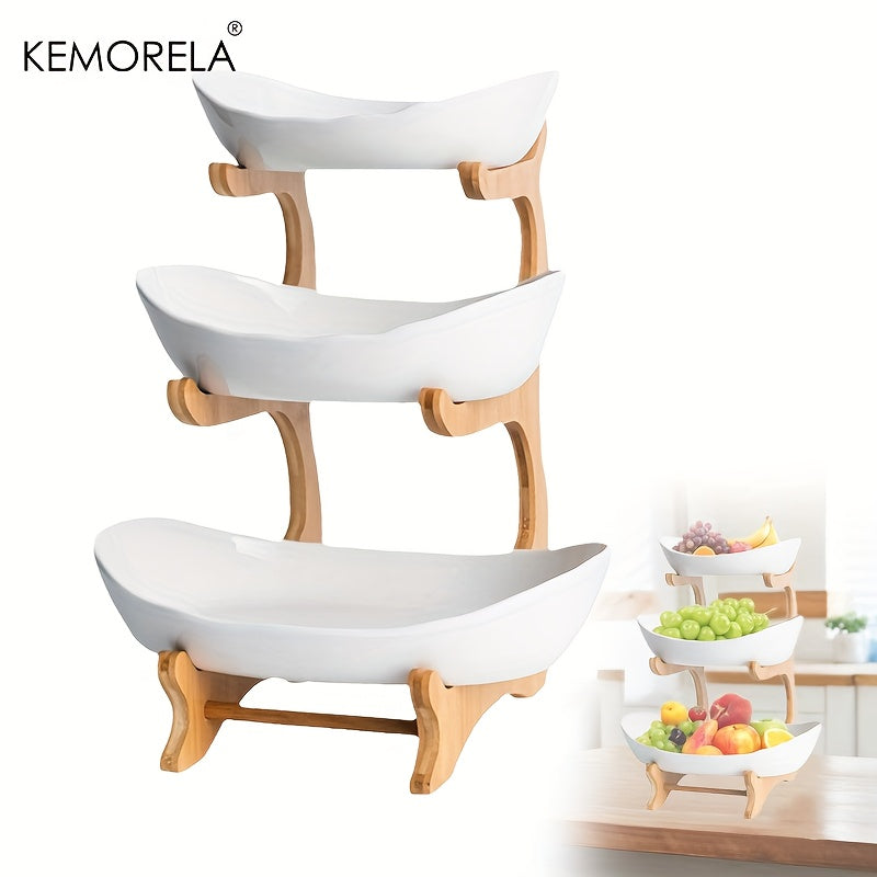 2/3-Tier Kitchen Fruit Basket – Large-Capacity Countertop Storage Bowl Set (White & Green)