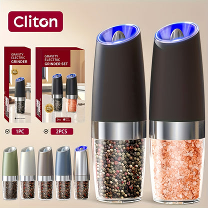 Gravity Electric Salt & Pepper Grinder Set – Automatic One-Hand Battery Mill with LED Light & Adjustable Coarseness