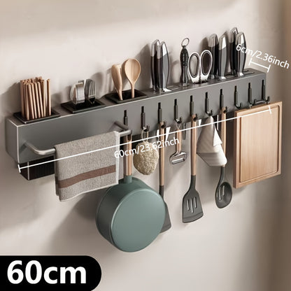 Wall-Mounted Kitchen Organizer – Heavy-Duty Knife & Utensil Rack, No-Drill Space-Saving Design