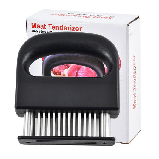 48-Blade Meat Tenderizer – Stainless Steel Needle Tool with Safety Lock Handle (Black)