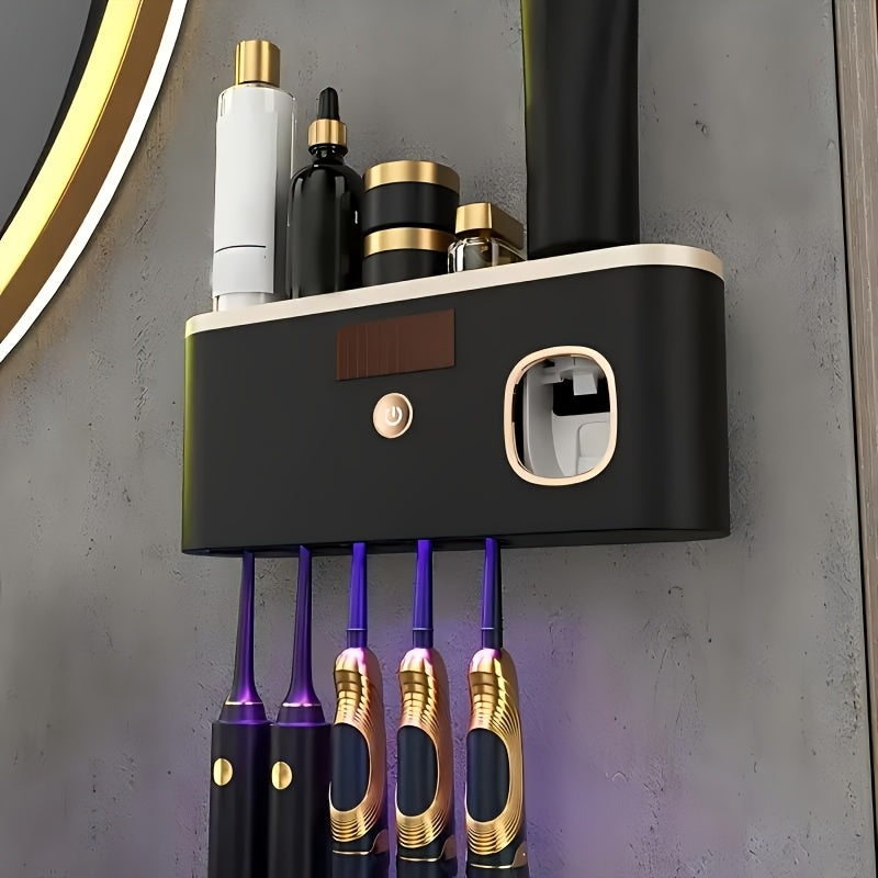 Smart Toothbrush Organizer – Wall-Mounted with Automatic Toothpaste Dispenser, 5-Slot USB Rechargeable