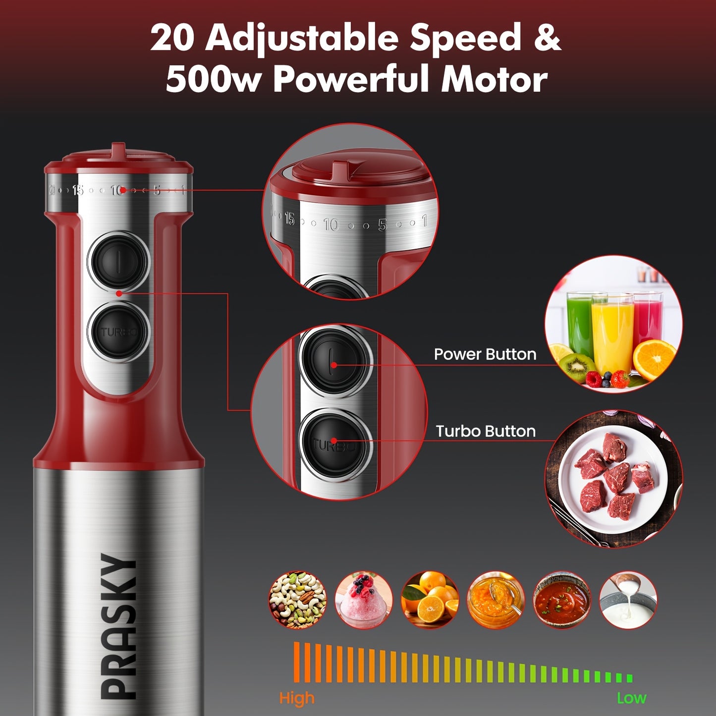 5-in-1 Immersion Hand Blender – Powerful Motor, Multi Attachments (Whisk & Chopper) 120V US Plug