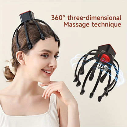 USB Rechargeable Octopus Scalp Massager – 3-Speed Portable Vibration Head Massager (Unisex Gift)