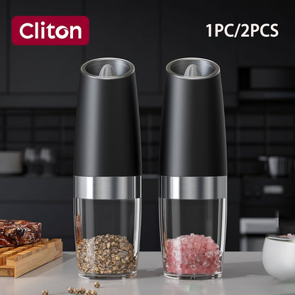Gravity Electric Salt & Pepper Grinder Set – Automatic One-Hand Battery Mill with LED Light & Adjustable Coarseness