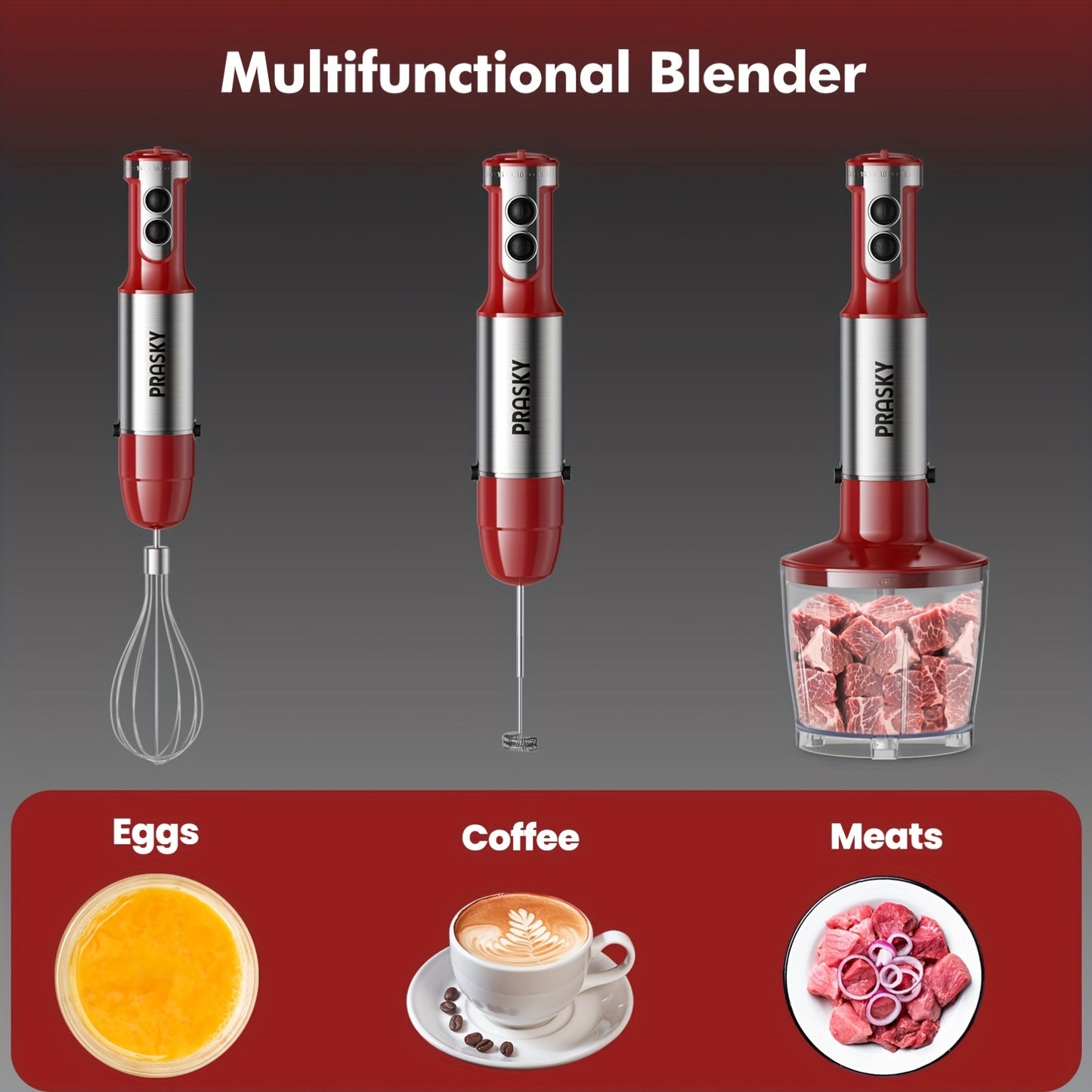 5-in-1 Immersion Hand Blender – Powerful Motor, Multi Attachments (Whisk & Chopper) 120V US Plug