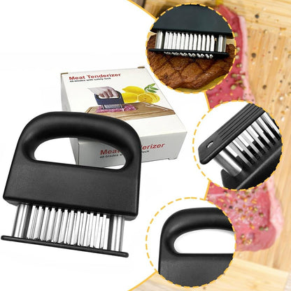 48-Blade Meat Tenderizer – Stainless Steel Needle Tool with Safety Lock Handle (Black)