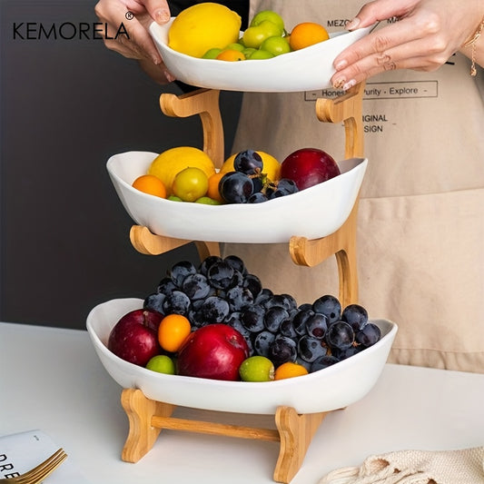 2/3-Tier Kitchen Fruit Basket – Large-Capacity Countertop Storage Bowl Set (White & Green)