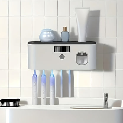 Smart Toothbrush Organizer – Wall-Mounted with Automatic Toothpaste Dispenser, 5-Slot USB Rechargeable