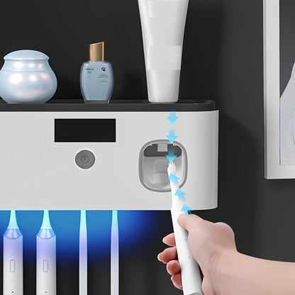 Smart Toothbrush Organizer – Wall-Mounted with Automatic Toothpaste Dispenser, 5-Slot USB Rechargeable