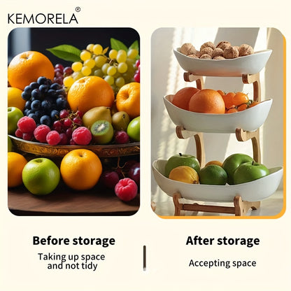 2/3-Tier Kitchen Fruit Basket – Large-Capacity Countertop Storage Bowl Set (White & Green)