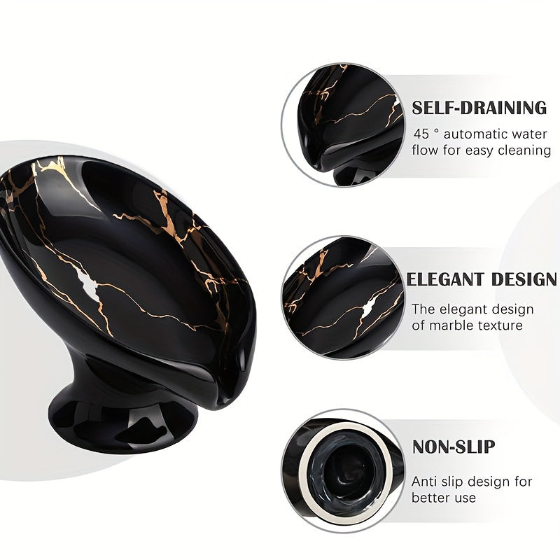 Ceramic Leaf Soap Dish – Self-Draining Marble Design Bathroom Soap Holder (Christmas Gift)