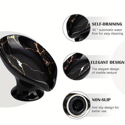 Ceramic Leaf Soap Dish – Self-Draining Marble Design Bathroom Soap Holder (Christmas Gift)