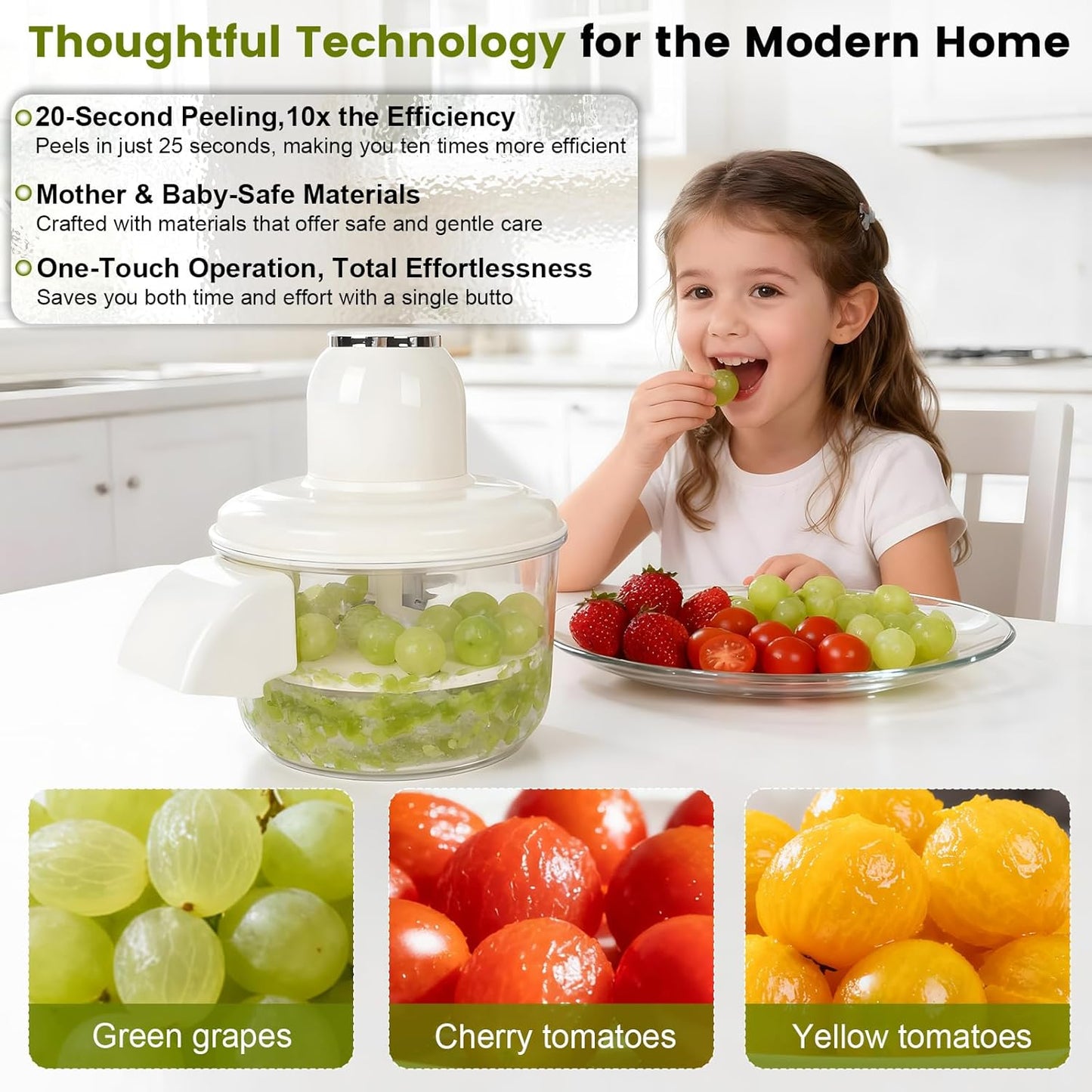 Electric Fruit & Garlic Peeler – Fast, Easy Kitchen Tool (White) + Free Brush