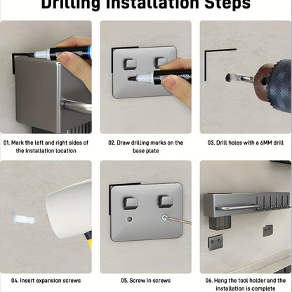 Wall-Mounted Kitchen Organizer – Heavy-Duty Knife & Utensil Rack, No-Drill Space-Saving Design