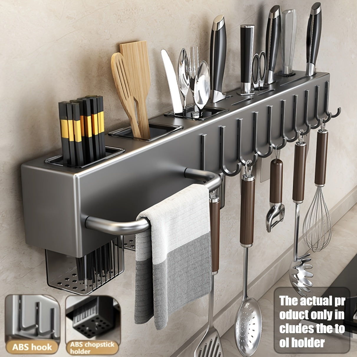 Wall-Mounted Kitchen Organizer – Heavy-Duty Knife & Utensil Rack, No-Drill Space-Saving Design